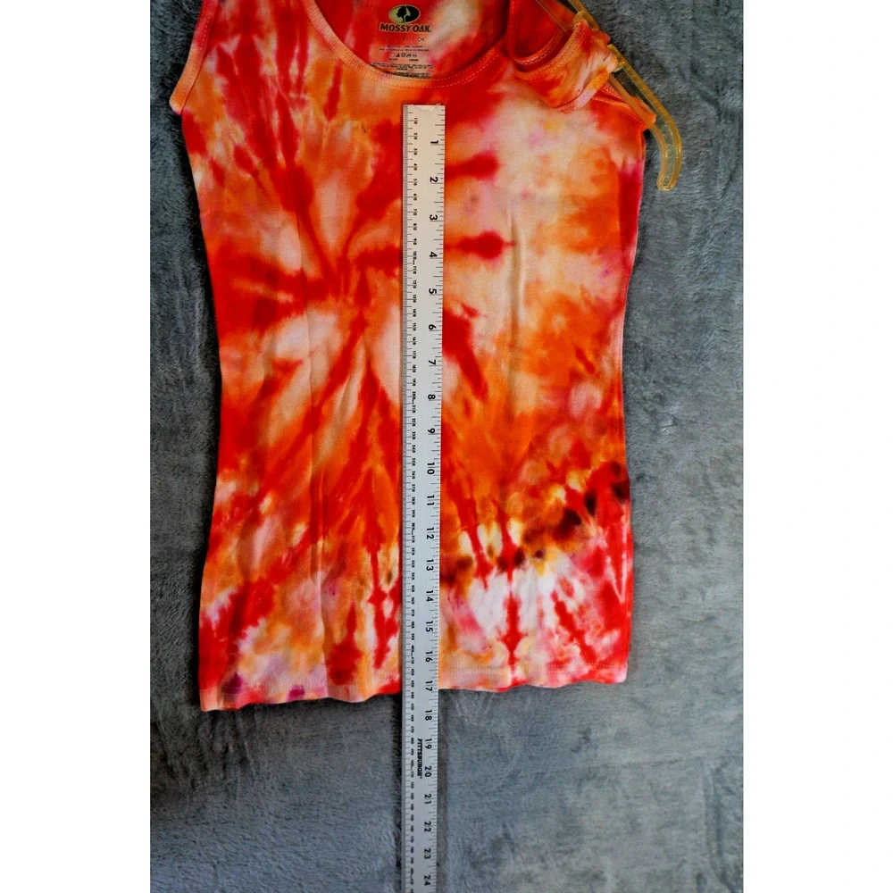 Mossy Oak Tank Top Small Spiral Tie‑Dye Red Orange Artisan Hand Dyed Cotton - Picture 3 of 7